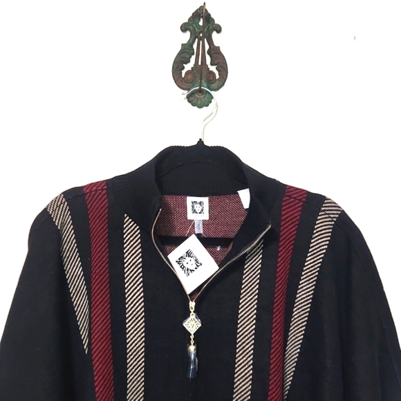 NWT Anne Klein Zip Front Poncho Sweater Size Medium - Picture 2 of 13